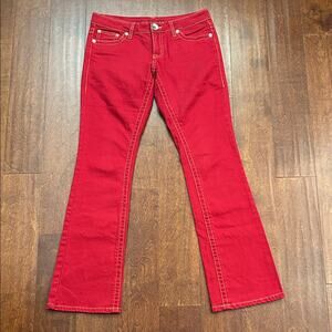 Hot Kiss Hallie Retro Y2K Red Low Rise Jeans with Contrast Stitching, Size 5/27